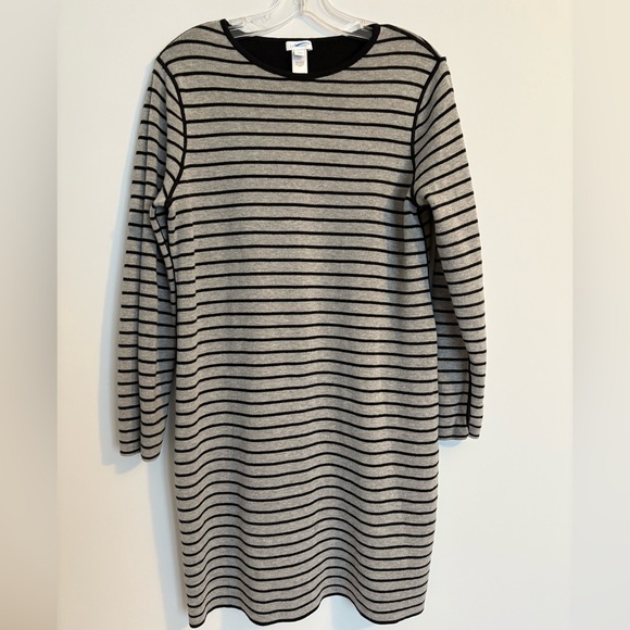 J. Jill Dresses & Skirts - J Jill Reversible Black & Gray Striped Long Sleeve Sweater Dress Medium Petite